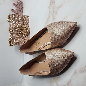 Linea Paolo PRESTA Leather Pointy Slip-On Flat Pink glitter